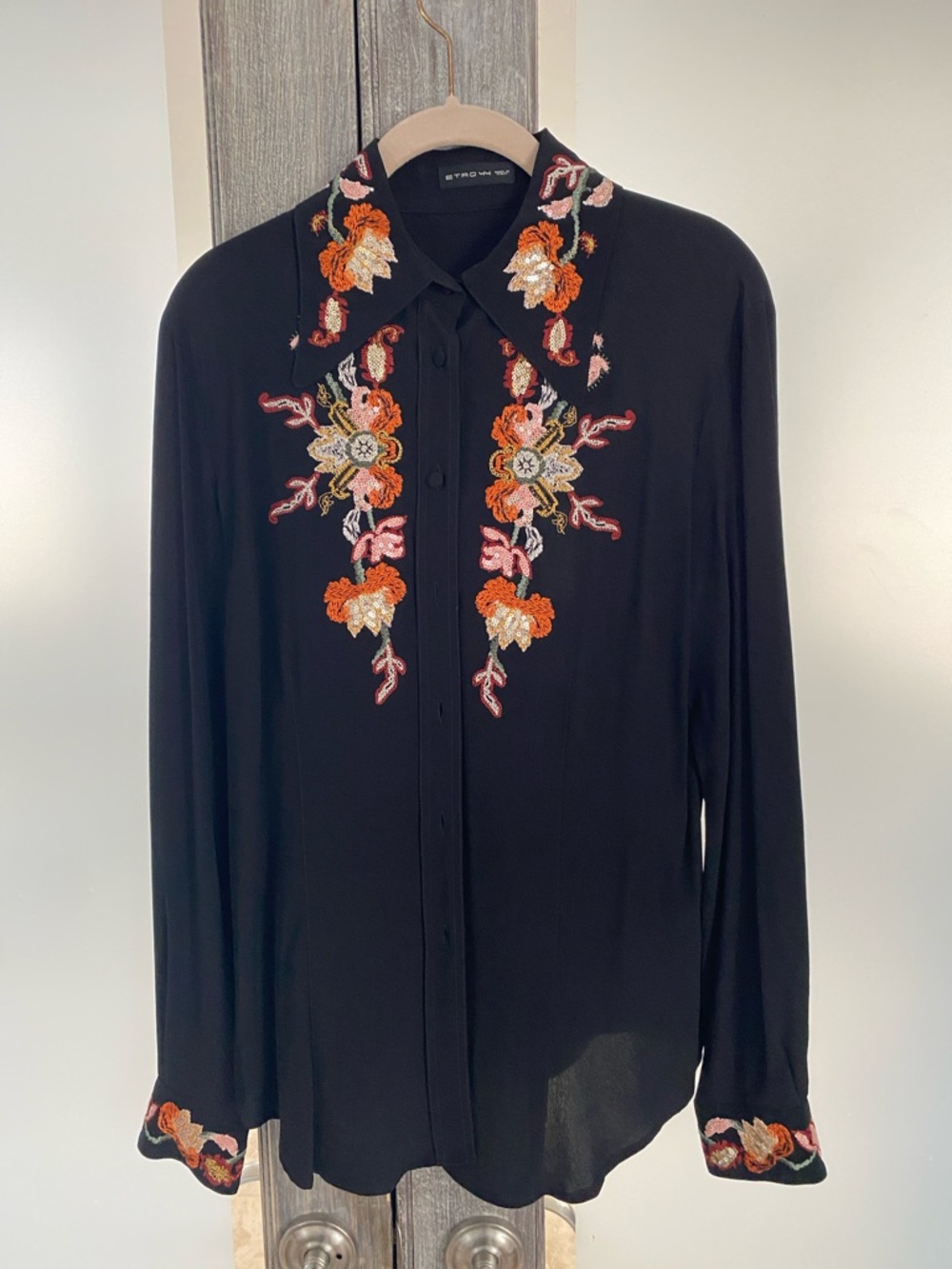 Etro silk blouse with colorful embroidery and light beading
